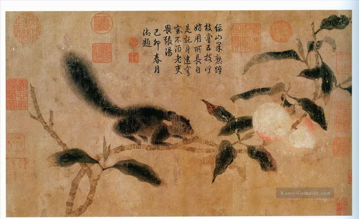 Qian Xuan Eichhörnchen auf Pfirsich Chinesische Malerei Ölgemälde